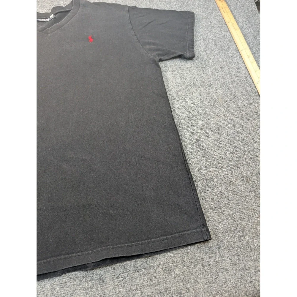Polo Ralph Lauren Shirt Mens Black V-Neck Short Sleeve Embroidered Red Pony Logo